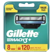 Gillette Mach 3+ Replacement Value 8 Cartridges Extra Lubricating Strip