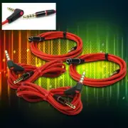 2X 4FT 3.5MM AUX EXTENSION AUDIO STEREO RIGHT ANGLE CABLE RED LG G2 OPTIMUS G