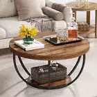 Tribesigns Round Coffee Table, 2-Tier Circle Coffee Table with Storage Shelves