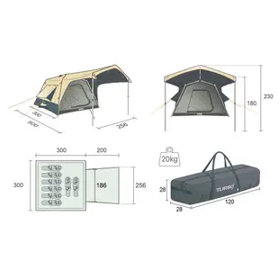 【TURBO TENT】(全套)Turbo Lite 300三代一房一廳八人帳篷+三合一配件【第三代全遮光】