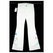 Replay Ladies Jeans Bootcut Pants Retro Flare 34 W26 L34 White Embroidery Flower