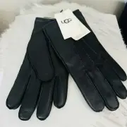 UGG Metisse Tabbed Vent Tech Soft Stretch Leather Gloves, BLACK, Large, NWT