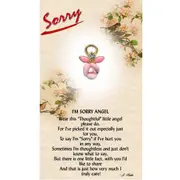 Thoughtful Little Angel Card Sorry 617 and Angel Pin with Austrian Crystals