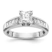 14K White Gold Peg Set Diamond Princess Cut CZ Engagement Ring