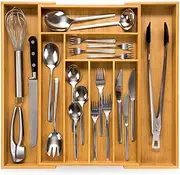 budu Silverware Drawer Organizer #19.7" Depth – Utensil Holder, Kitchen Drawer Organizers for Flatware, Cutlery – Perfect Utensil Organizer for Silverware & Other Kitchen Organization Tools & Storage