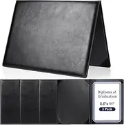 Tenare 3 Pcs Leather Certificate Holders 8.5 x 11 Inch Diploma Holder for Letter Sized Award PU Diploma Cover Smooth Certificate Folders Black Certificate Covers for Graduation Menu