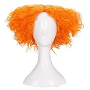 Mad Hatter Short Messy Curly Orange Wigs Unisex Heat Resistant Hair for Cosplay Holloween Party Carnival Wigs