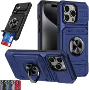 For iPhone 16E 15 14 13 Pro Case With Card Holder Ring Kickstand 2-Cards Slo