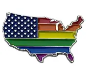 LBGTQ Gay Rainbow Pride US Shape Gold Finish 1 1/4 inch Hat Pin PMS1349 F5D14C