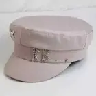 Satin R B Letter Newsboy Caps Women Flat Militray Hat