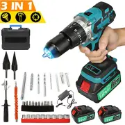 18V Cordless Combo Hammer Impact Drill Driver Electric Screwdriver Kit 2Batterys