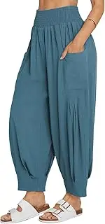 [TARSE] Women Linen Boho Pants Summer Casual Loose High Waist Cargo Lounge Harem Pant 2025 Beach Travel Vacation Outfits