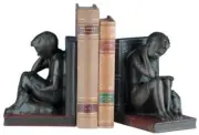 Bookends Bookend TRADITIONAL Lodge School Boy Reading Book Resin Hand-Cast