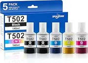 Spaceink 502 Ink Refill Bottles for Ecotank ET-4760 ET-3760 ET-2760 ET-2850 ET-2750 ET-3850 ET-4850 ET-3700 ET-4750 ET-3830 ET-3750 ET-15000 ET-2700 ET-2720 Printer 140ml 5 Bottles(2BK C M Y)