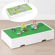 [UTEX] 3-in-1 Construction Play Table – Compatible with Lego, Wooden Train Set, Rolling Kids Activity Desk with Storage & Wheels, Reversible Top, Fits Under Beds or Sofas