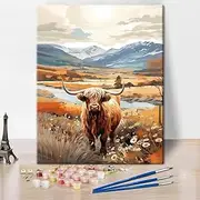 TUMOVO DIY Paint by Numbers for Adults with Brushes Highland Cow Oil Hand Painting Animals Adult Paint by Number Landscape Paint by Number Kits on Canvas Art Crafts 16""x20""(Frameless), JUNHE01