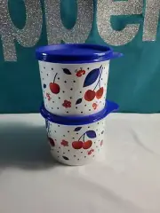 Tupperware Mini Stacking Canister Cherry 2.5 Cups / 600 ml Cherries Set of 2 New