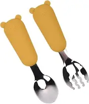 Toddler Fork and Spoon Set,Cute Bear Baby Forks for Toddler | Feeding Silverware with Silicone Handle, Reusable Eating Utensils, Tableware Kit for Home Travel Camping