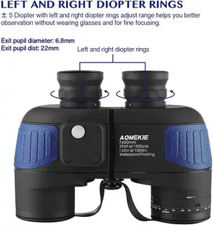 Aomekie 【日本代購】高清軍用７x 50雙筒望遠鏡 BAK4棱鏡 防霧氮填充 - 藍色