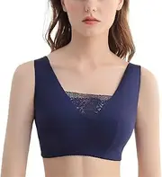 [GHAKKE] Women's Seamless Mastectomy Bras Breast Prosthesis Support Bra Plus Size Wireless Everyday Bra Post Surgery Pocket Bra(Blue,X-Large)