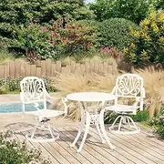 3 Piece Patio Bistro Set, Outdoor Lounge Setting Patio Conversation Set Outdoor Table and Chairs Set Garden Furniture Seating, Cast Aluminium White