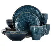 Elama Deep Sea Mozaic 16 Pc Mandala Pattern Complete Stoneware Dinnerware Set 4