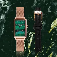 在飛比找momo購物網優惠-【Relax Time】璀璨雋永系列 綠 孔雀石紋米蘭帶手錶