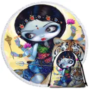 Hindu Goddess Maiden Durga and the Tiger Round Beach Towel