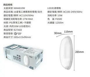 【太星電工】典雅美術壁燈(含E27/10W 白光LED燈泡)/2入 WH810W*2