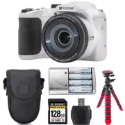 Kodak PIXPRO AZ255 Digital Camera (White) +Extra Battery+Tripod +Case-128GB Kit