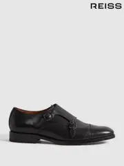 Reiss Black Amalfi Leather Double Monk Strap Shoes (N17295) | $395