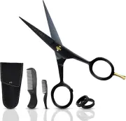 5” German Beard & Mustache Trimming Scissors, 2 Combs (Beard & Mustache), Pouch,