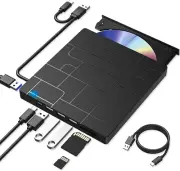 Beedove External CD DVD Drive, USB 3.0 Type-C DVD-ROM CD-RW Player Ultra Slim CD