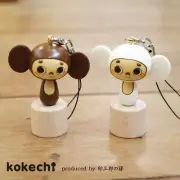 Cheburashka Strap Usaburo kokeshi Wooden Doll Figurine Brown&White 2set Japan