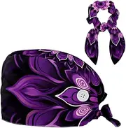 [YTYVAGT] Scrub Caps Women,Scrub Hats Suitable for Women,Purple Mandala Skull Flower