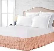 Bed Skirt - 100% Cotton 800 TC Multi-Ruffle Bed Skirt - Luxury Multi Ruffle Bed Skirt Elastic Dust Ruffles with Wrap Around Bed Skirt 12 Inch Tailored Drop, Queen, Peach