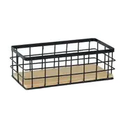 1pack Metal Storage Basket With Wood Base,decorative Baskets For Home Storage,wire Basket For Organ