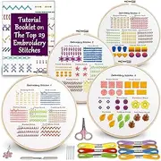 Bradove Classic Embroidery Stitches Practice Kit, Embroidery Kit for Beginners with Stamped Embroidery Patterns, Beginner Embroidery Kit for Adults and Kids, Stitches Kit