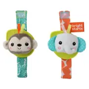 Bright Starts Rattle & Teethe Wrist Pals Toy - Monkey & Elephant, Green