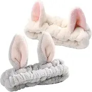 Cat Ear Headwrap Purple Facial Head Band, 2Pcs Cat and Bunny Ears Spa Facial Headband Cute Make Up Plush Hairband, Cotton Cat Ear HairBand Cosmetic Washing Face Shower Headbands Cat Ear Spa Headband