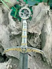 Handmade Damascus Steel Templar Knight/Holy Sword,Wood Handle,Leather Sheath.