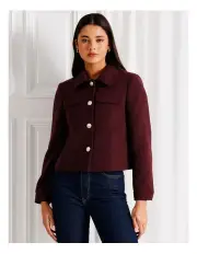 [Tokito] Cropped Patch Pocket Jacket in Wine