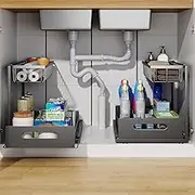 Anfower 2-Tier Under Sink Organizer, 2 Pack Pull Out Cabinet Organizer, Slide Out Sink Shelf, Cabinet Storage Shelves, Under Sink Storage for Kitchen Bathroom Cabinet (2 Pack, Black)