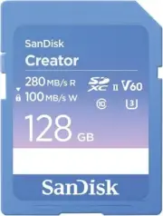 128GB SanDisk Creator SD UHS-II Card, Read speeds up to 280MB/s, Write speeds up