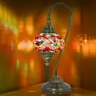 Turkish Mosaic Gooseneck Bedside Table Lamp, Handmade Boho Colorful Nightstan...