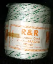 Vintage R & R 6mm Macrame' Braided Cord 100 Yds Green/White Chairs Crafts NOS