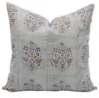 Handloom Floral Block Print Thick Linen 18X18 Inch Throw Vintage Pillowcase C...