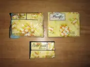 Vtg PACIFIC MIRACALE Double Flat + Fitted Sheets + 2 Pillowcases Yellow Floral