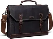Laptop Messenger Bag for Men,Vaschy Vintage Waxed Canvas Leather 15.6 inch Laptop Satchel Business Briefcase Shoulder Bag for Travel School Gray