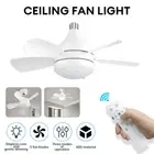 Quiet E27 Fan Indoor Ceiling Fan with Light Kit Control White 5 Blades